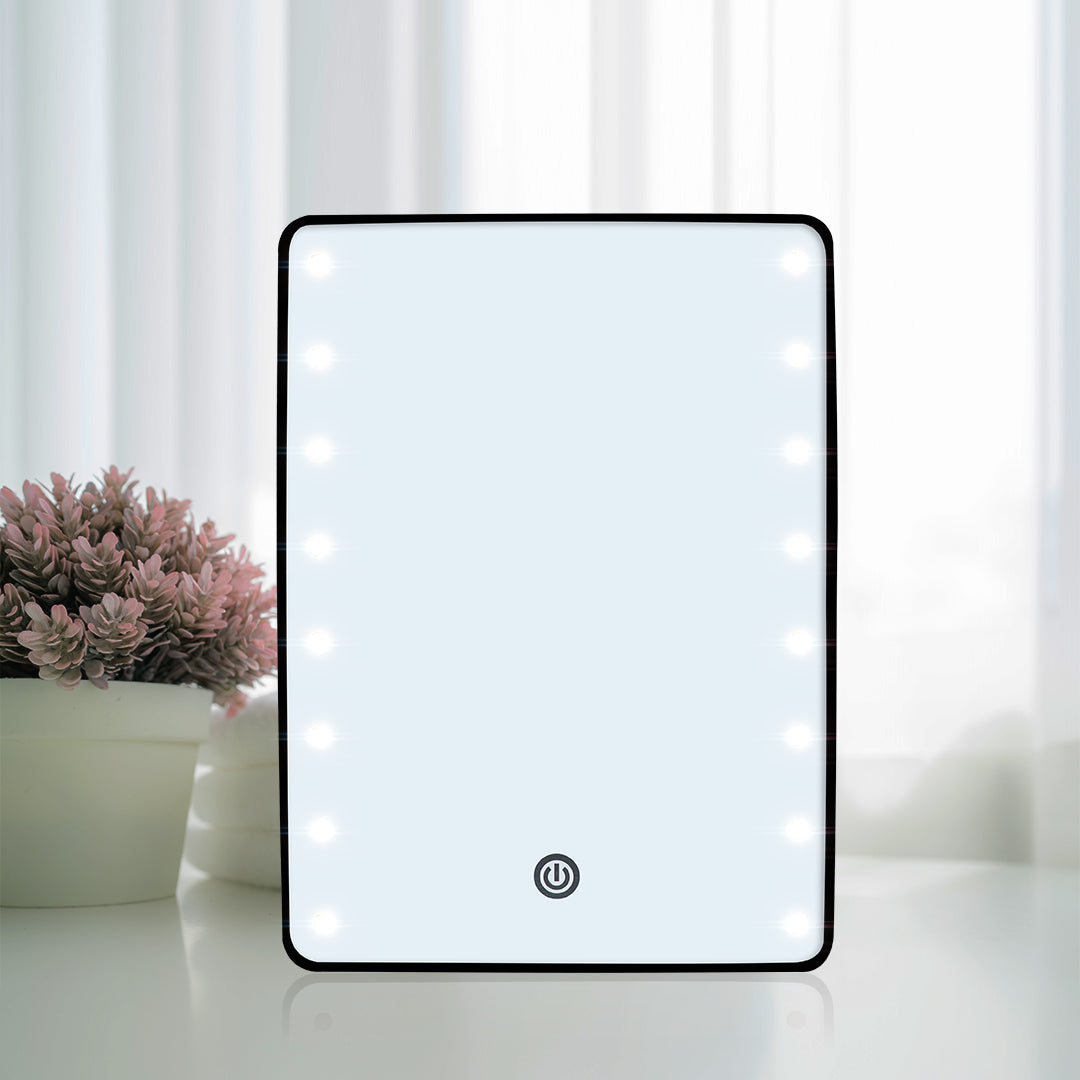 Plastic Mirror with lights – BLACK