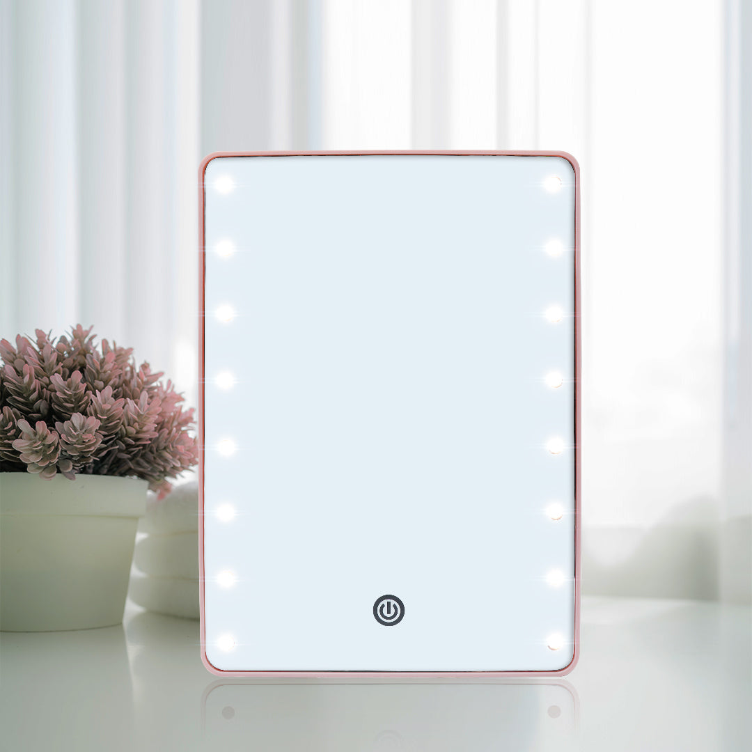 Plastic Mirror with lights – PINK